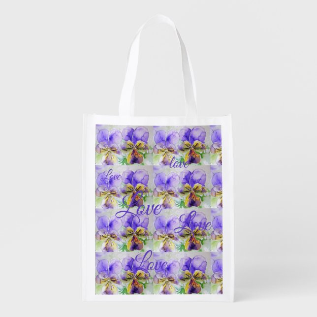 Pretty Viola Flower Floral Purple Pattern Love Grocery Bag (Front)