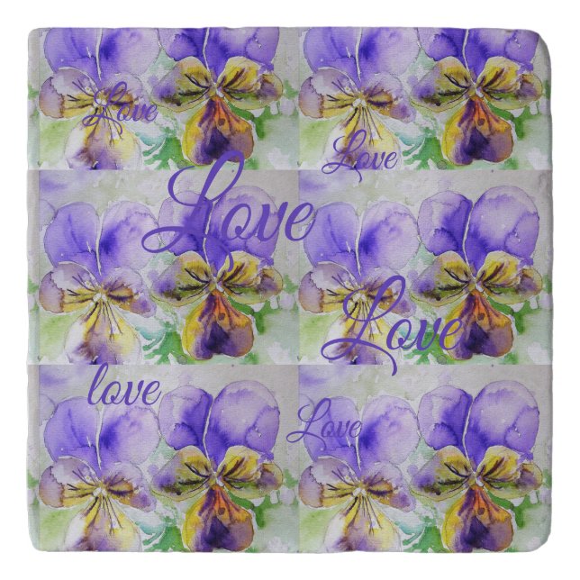 Pretty Viola Flower Floral Purple Pattern Love Trivet (Front)