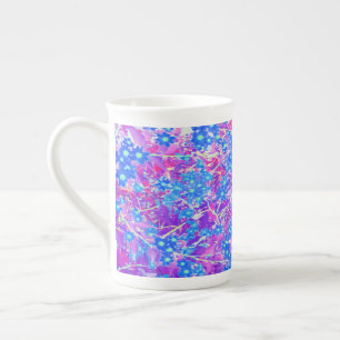 Pretty Violet Blue and Lime Green Flowers Bone China Mug
