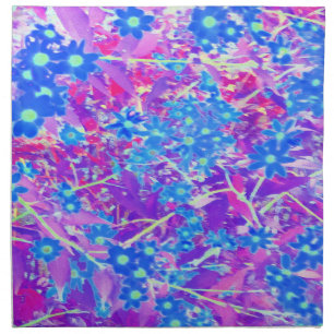 Pretty Violet Blue and Lime Green Flowers Cloth Napkin