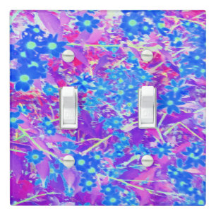 Pretty Violet Blue and Lime Green Flowers Light Switch Cover