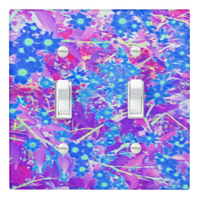 Pretty Violet Blue and Lime Green Flowers Light Switch Cover (In Situ)
