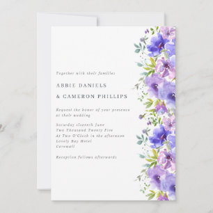Pretty Violet Flowers Border Wedding Invitation