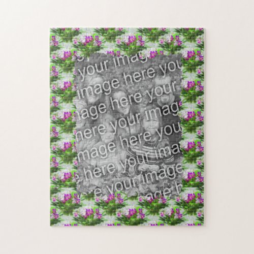 Pretty Violet Flowers Frame Add Your Photo  Jigsaw Puzzle