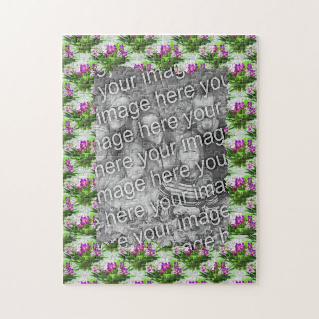 Pretty Violet Flowers Frame Add Your Photo  Jigsaw Puzzle (Vertical)