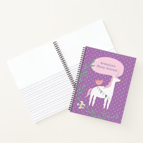 Pretty Violet Unicorn Girls Write  Draw Story Notebook