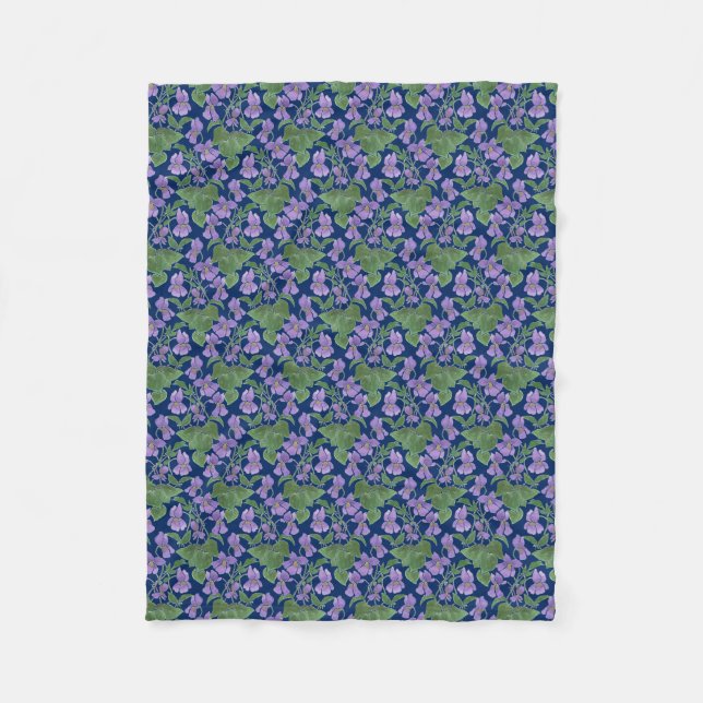 Pretty Violets Custom Fleece Blanket on Navy Blue (Front)
