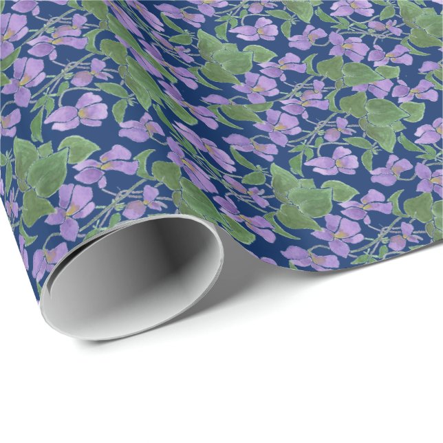 Pretty Violets on Navy Wrapping Paper to Customize (Roll Corner)