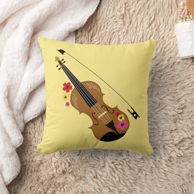 Pretty Violin With Flowers Throw Pillow (Blanket)