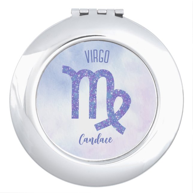 Pretty Virgo Astrology Sign Personalized Purple Compact Mirror (Front)