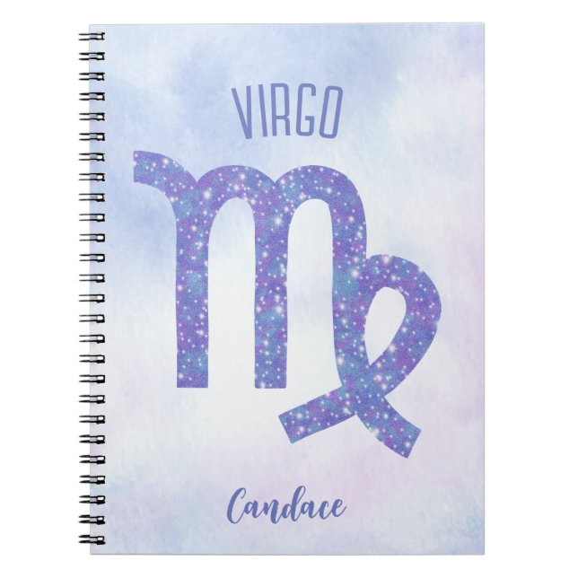 Pretty Virgo Astrology Sign Personalized Purple Notebook (Front)