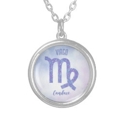 Pretty Virgo Astrology Sign Personalized Purple Silver Plated Necklace