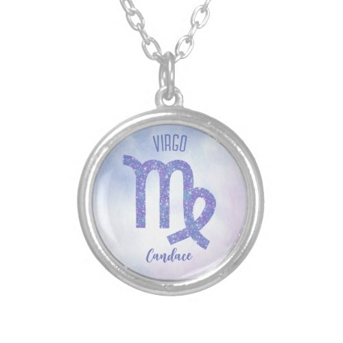 Pretty Virgo Astrology Sign Personalized Purple Silver Plated Necklace