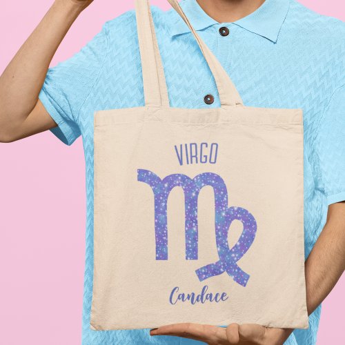 Pretty Virgo Purple Astrology Sign Personalized Tote Bag