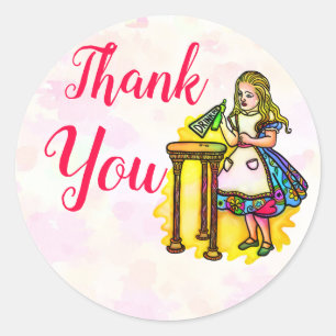 Pretty Watercolor Alice in Wonderland Thank You Classic Round Sticker