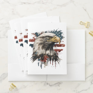 PRETTY WATERCOLOR AMERICAN BALD EAGLE BIRD POCKET FOLDER