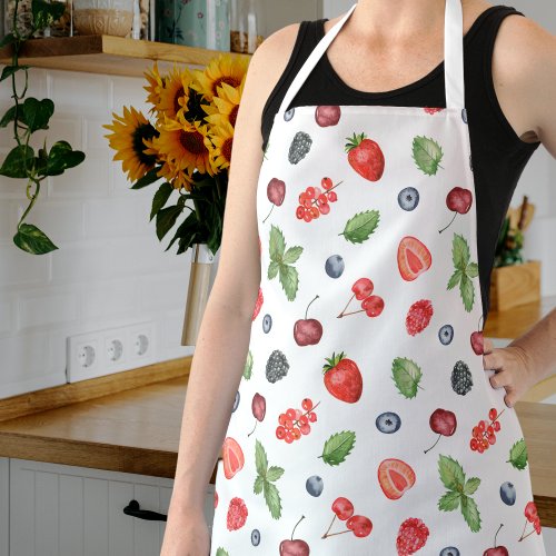 Pretty Watercolor Berry Pattern Kitchen Apron