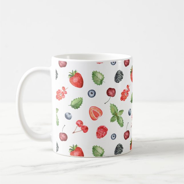 Pretty Watercolor Berry Pattern Kitchen Coffee Mug (Left)