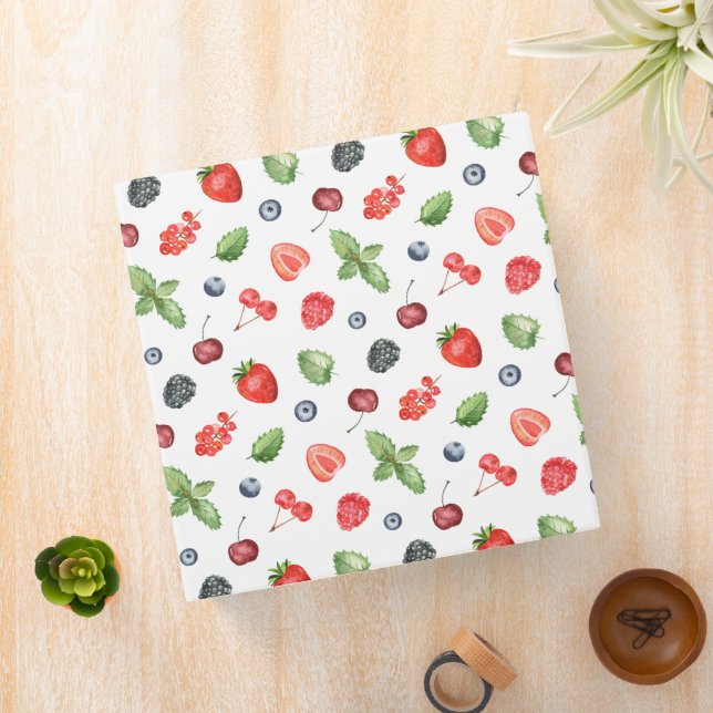 Pretty Watercolor Berry Pattern Kitchen Recipe 3 Ring Binder (In Situ)