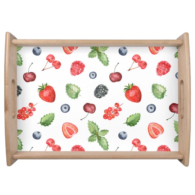 Pretty Watercolor Berry Pattern Kitchen Serving Tray (Front)