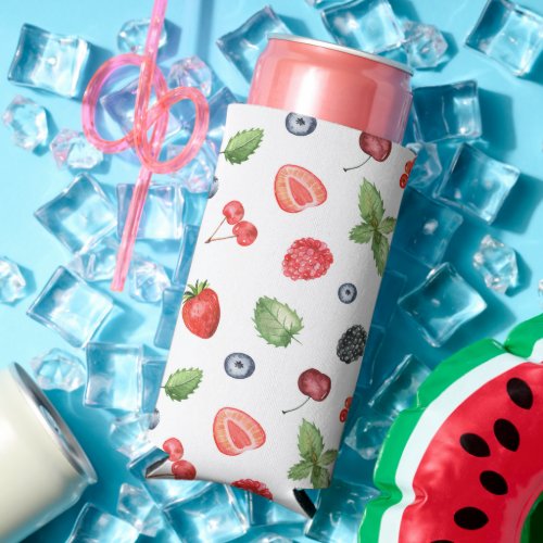 Pretty Watercolor Berry Pattern Seltzer Can Cooler