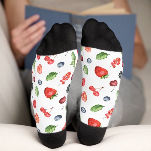 Pretty Watercolor Berry Pattern Socks