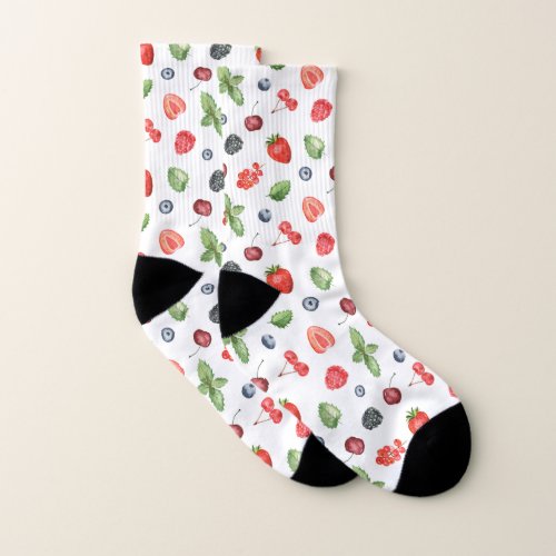 Pretty Watercolor Berry Pattern Socks