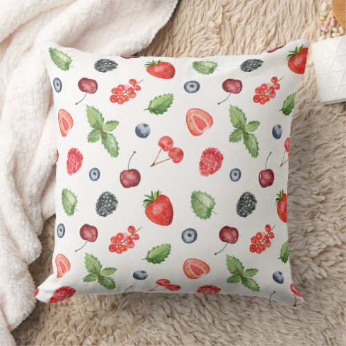 Pretty Watercolor Berry Pattern Throw Pillow