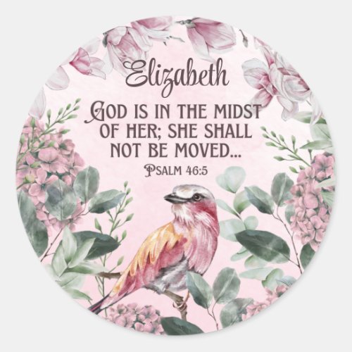 Pretty Watercolor Bird Flowers Christian Scripture Classic Round Sticker