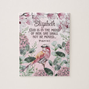 Pretty Watercolor Bird Flowers Christian Scripture Jigsaw Puzzle