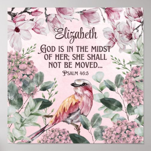 Pretty Watercolor Bird Flowers Christian Scripture Poster