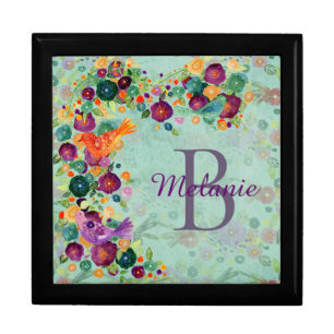 Pretty Watercolor Birds and Flowers Personalised Gift Box