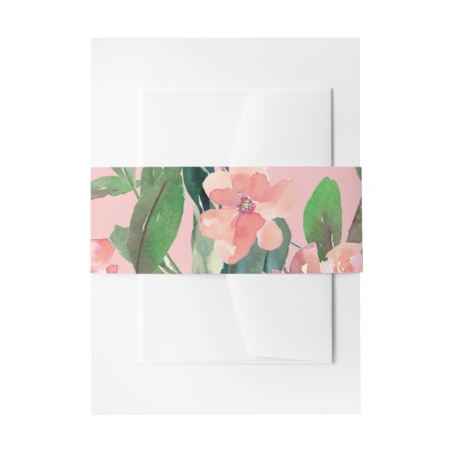 Pretty Watercolor Blooms Pink Wedding Invitation Belly Band (Front Example)
