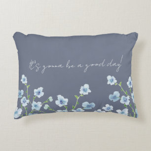 Pretty Watercolor Blue Floral Accent Pillow