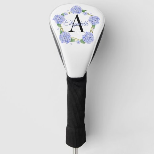 Pretty Watercolor Blue Hydrangea Flower Monogram Golf Head Cover