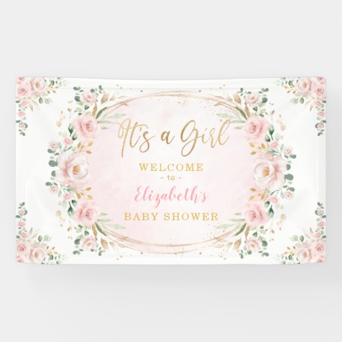 Pretty Watercolor Blush Floral Baby Girl Shower Banner