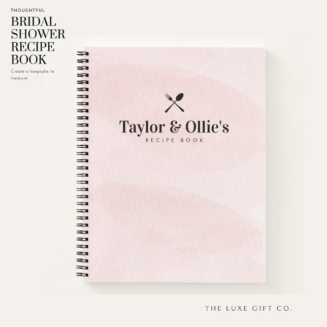 Pretty Watercolor Blush Pink Couples Blank Recipe Notebook (Creator Uploaded)