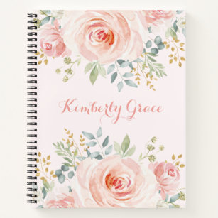 Pretty Watercolor Blush Pink Floral Boho Roses Notebook