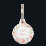 Pretty Watercolor Blush Pink Rose Floral Wreath Pet ID Tag<br><div class="desc">This feminine design features gorgeous watercolor blush pink roses with gold leaf accents</div>