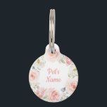 Pretty Watercolor Blush Pink Rose Floral Wreath Pet ID Tag<br><div class="desc">This feminine design features gorgeous watercolor blush pink roses with gold leaf accents</div>