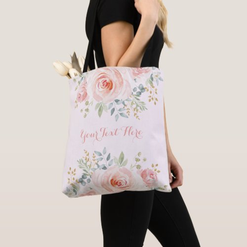 Pretty Watercolor Blush Rose Floral Botanical Tote Bag