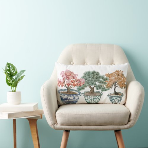 Pretty Watercolor Bonsai Tree Potted Plants Lumbar Pillow