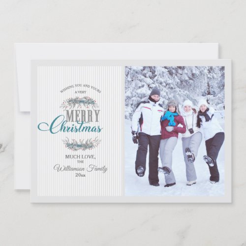 Pretty Watercolor Botanical Christmas Photo Holiday Card - Pretty watercolor botanical design photo template greeting card.