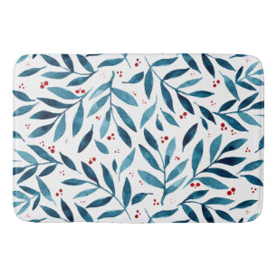 Pretty watercolor branches – turquoise and red bath mat
