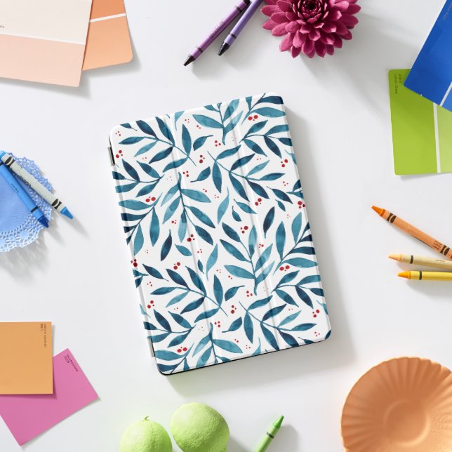 Pretty watercolor branches – turquoise and red  iPad pro cover (Desk)