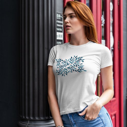 Pretty watercolor branches  turquoise and red  T_Shirt