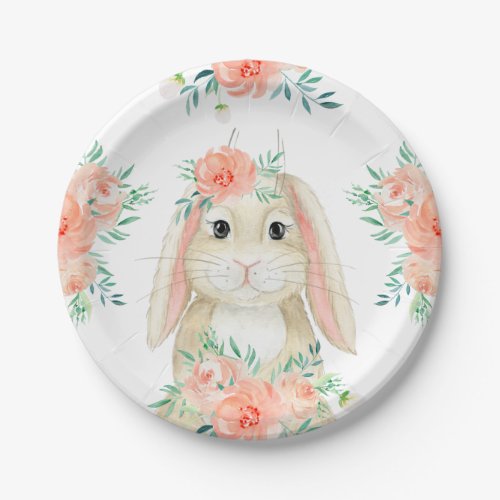 Pretty Watercolor Bunny and Floral Easter Paper Plates