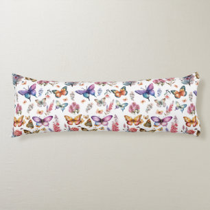 Pretty Watercolor Butterfly Floral Garden Pattern Body Pillow