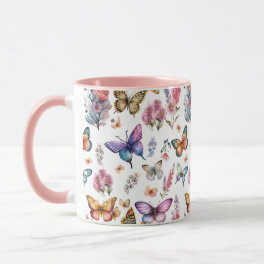 Pretty Watercolor Butterfly Floral Garden Pattern Mug