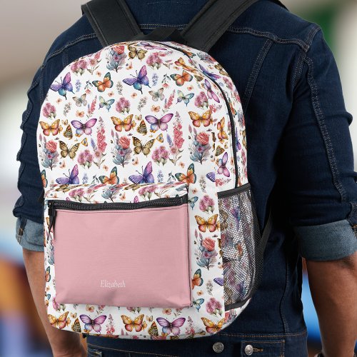 Pretty Watercolor Butterfly Floral Garden Pattern Printed Backpack